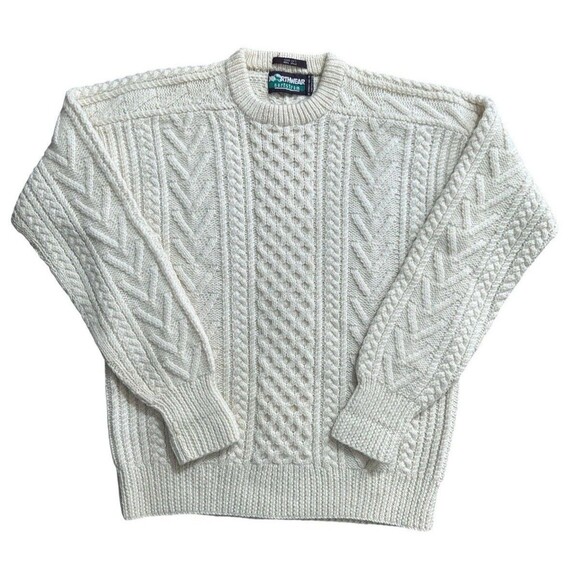 Vintage Northwear Nordstrom Hand Knit 100% Wool Cable Knit Sweater Mens XL Cream